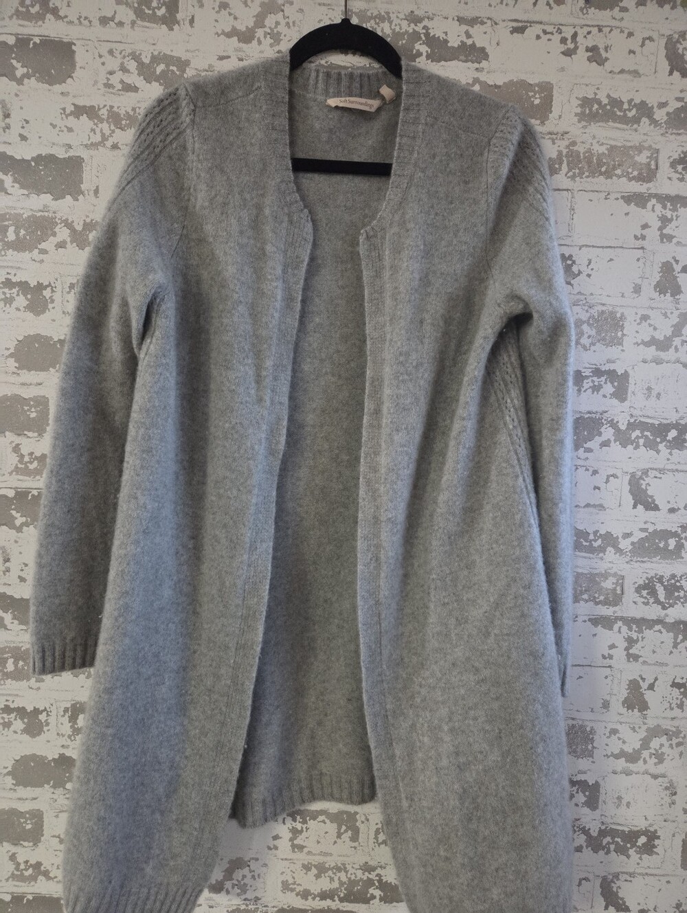 Soft Surroundings 100% Cashmere Longline Open Front Cardigan Gray Medium
